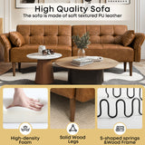 Premium brown leather living room sofa with teak wood frame