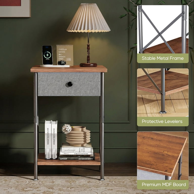 Compact bedroom side table with storage