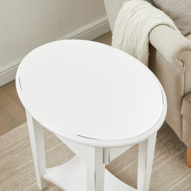 Distressed white teak wood accent table handcrafted