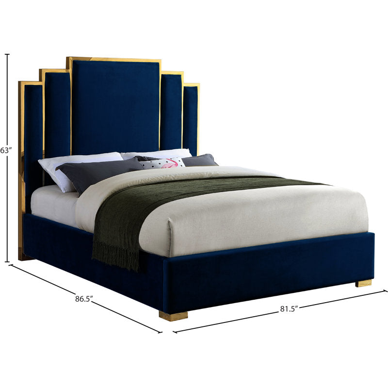 Premium upholstered platform bed crafted from solid teak wood.