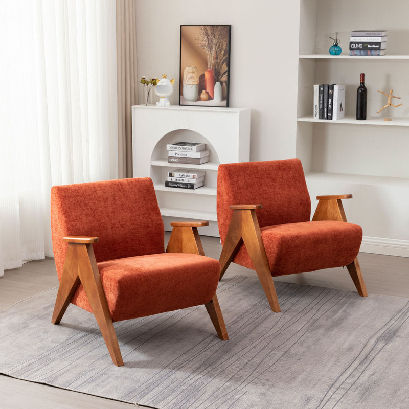 Modern rust lounge chair set with solid teak wood frame