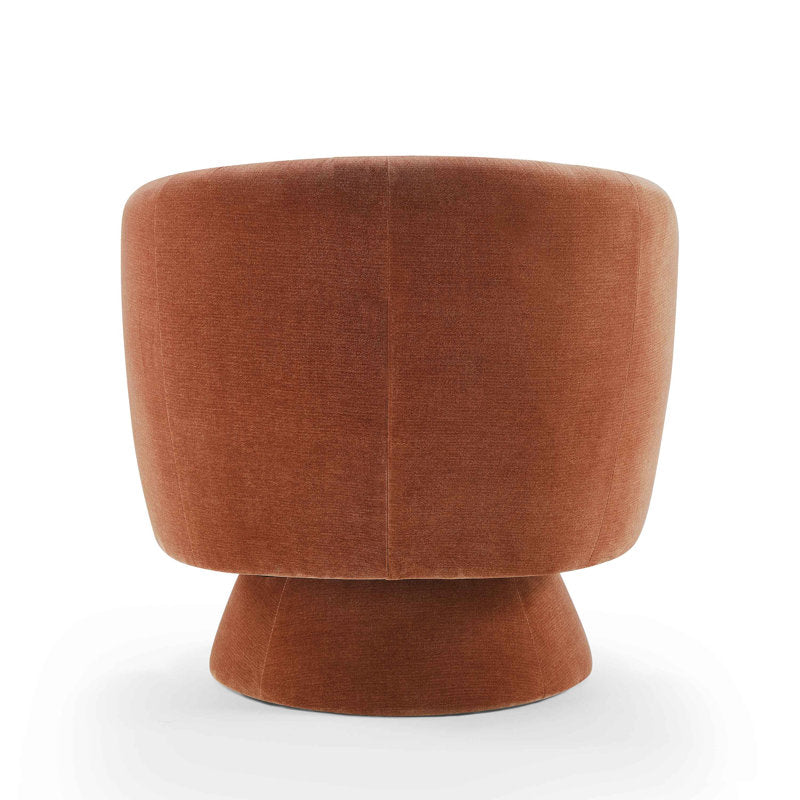 Modern rust velvet swivel accent chair with teak wood frame