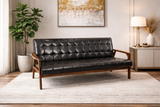 Luxury 3 Seater Teak Wood Sofa | Modern Upholstered Fabric Couch | Sky Rise Decor Designer Living Room Sofa
