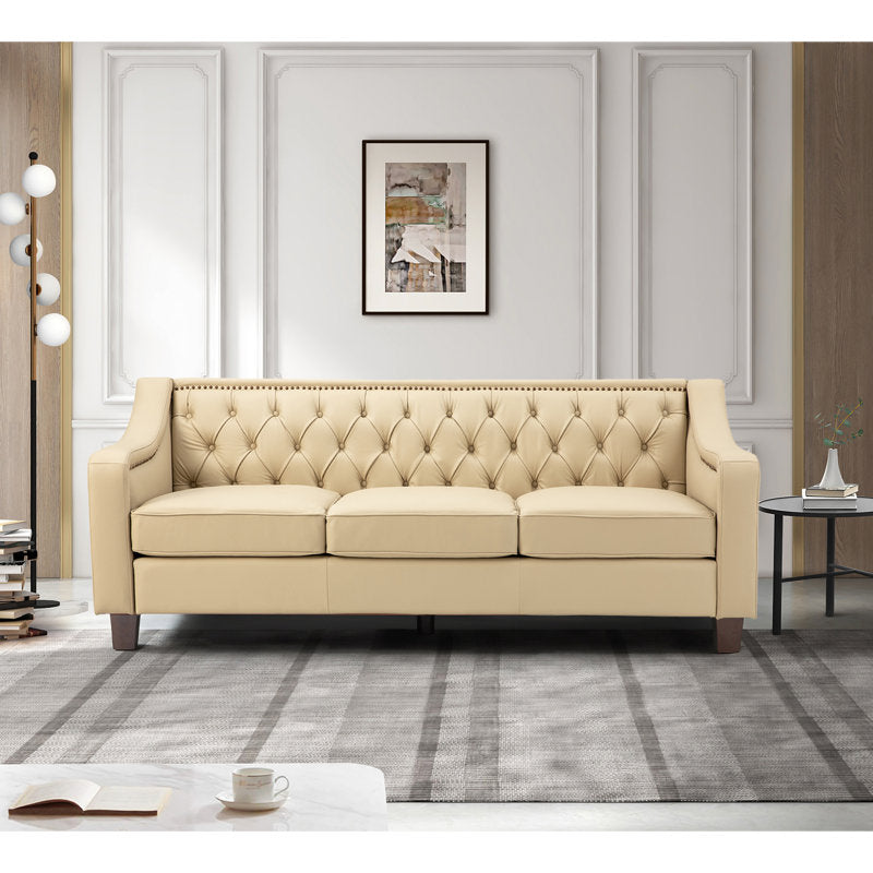 Classic tufted beige living room sofa