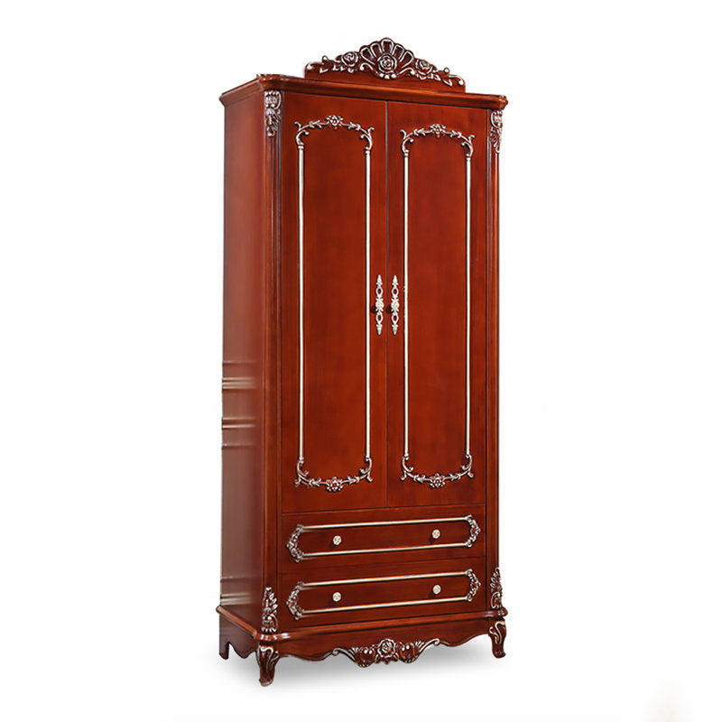 Dark walnut teak wood wardrobe with carved detailing
