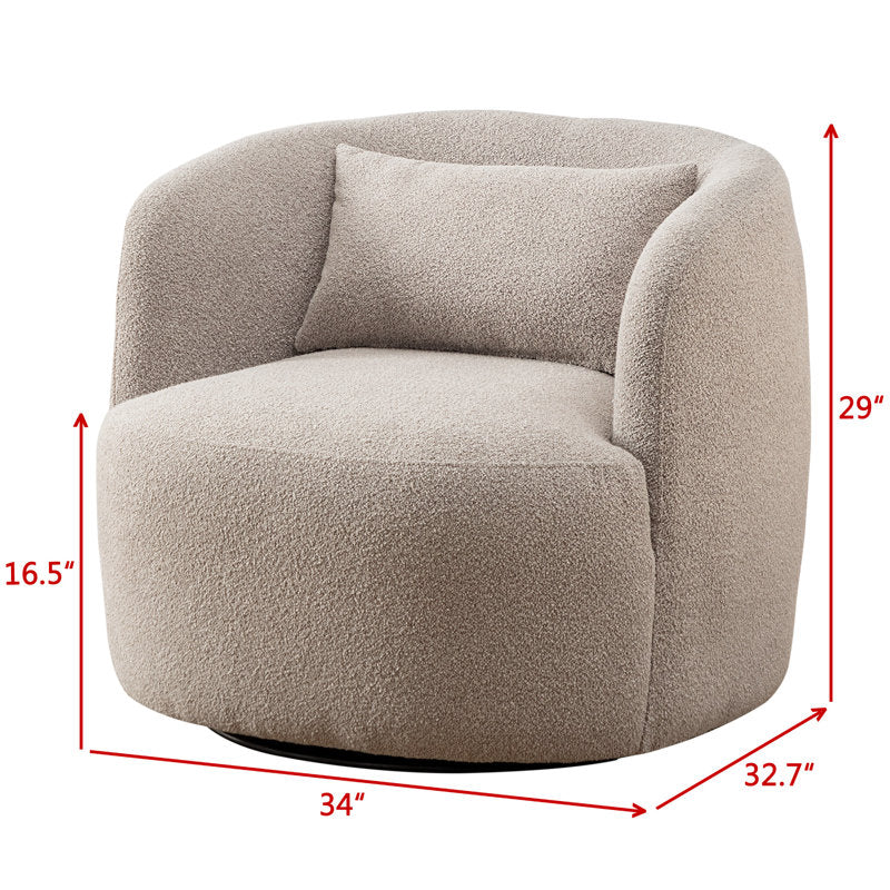 Beige barrel lounge chair set with 360 swivel base