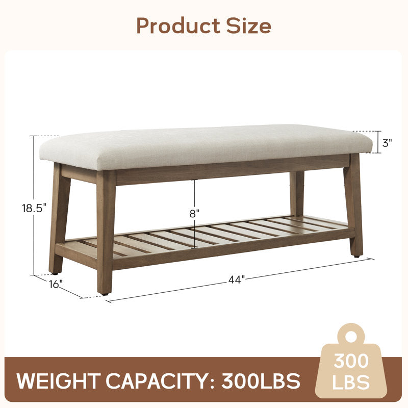 Scandinavian teak wood bench with cushion seat