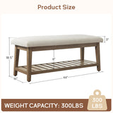 Scandinavian teak wood bench with cushion seat