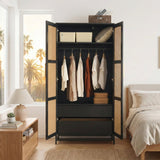 Premium teak wood 2 door wardrobe with cane design
