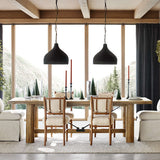 Modern teak wood dining chair with soft bouclé fabric