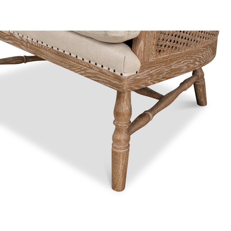 Natural teak wood upholstered accent chair