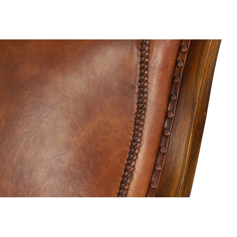Brown leather teak wood luxury chair