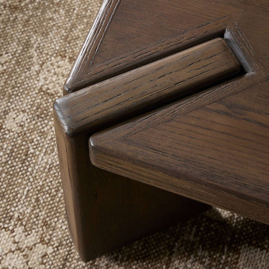 Rectangular teak wood center table with geometric design