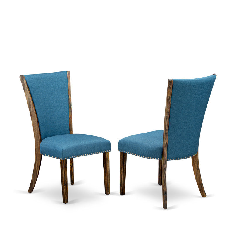 Modern classic teak wood dining set with upholstered chairs