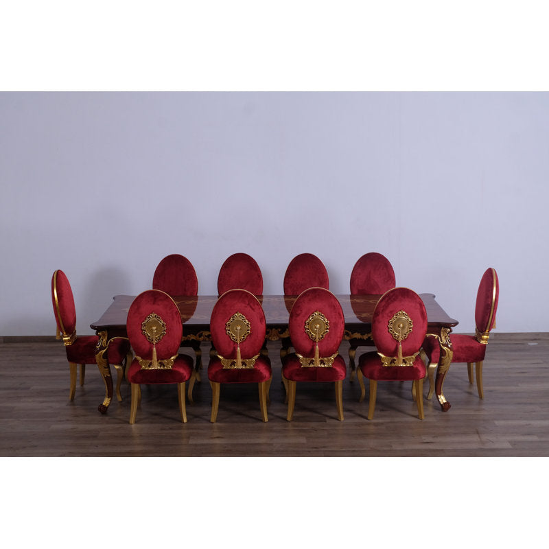 Solid teak wood luxury dining table with handcrafted gold carving