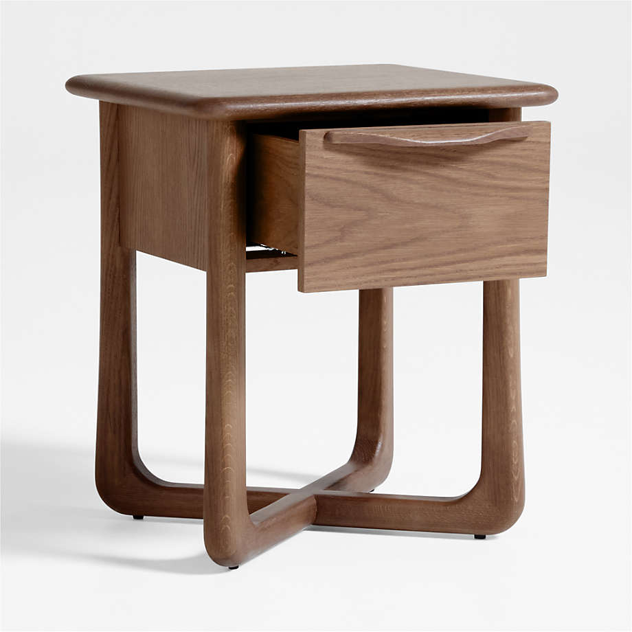 Minimalist wooden nightstand in natural teak finish