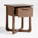 Minimalist wooden nightstand in natural teak finish