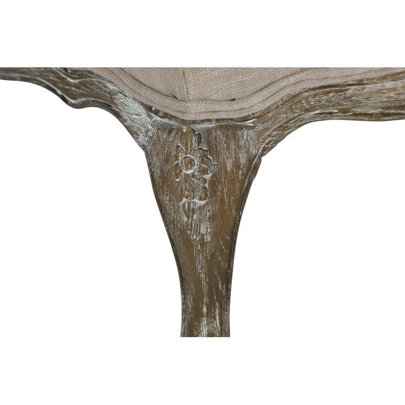 Beige Upholstered Solid Teak Ottoman