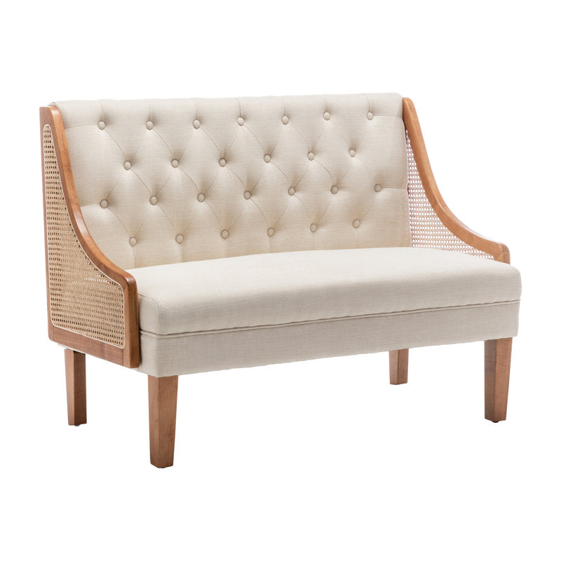 Handcrafted teak wood accent sofa with button tufted back