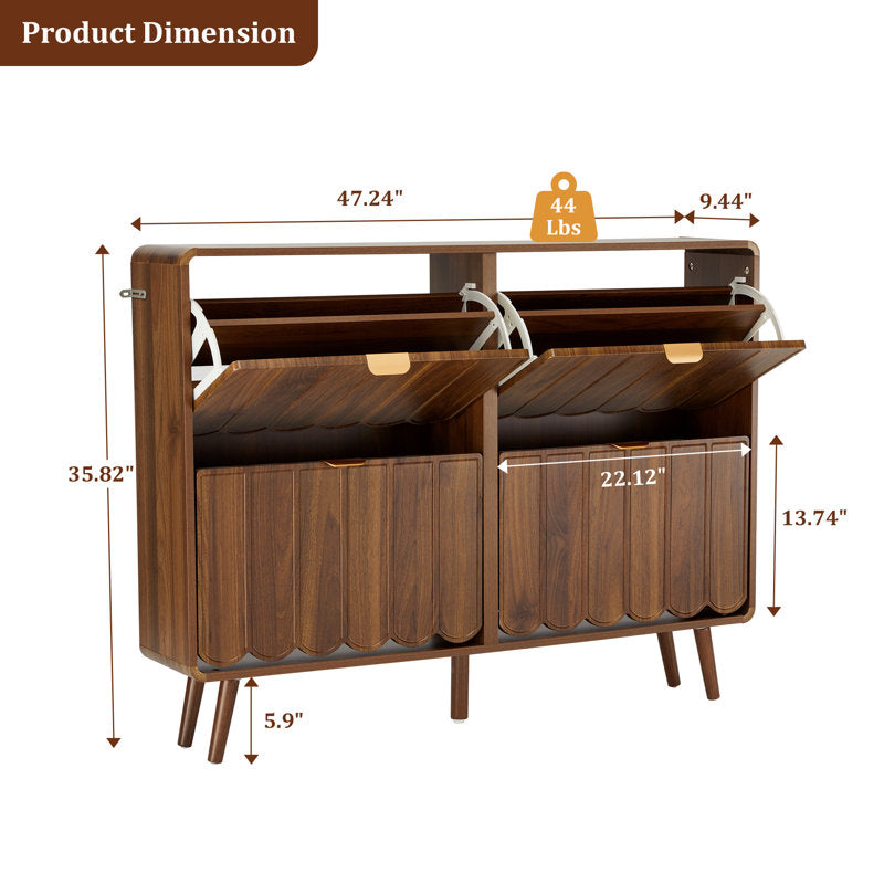 Elegant solid teak wood shoe organizer with decorative doors