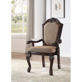 Luxury teak wood dining chair with armrest and fabric backrest