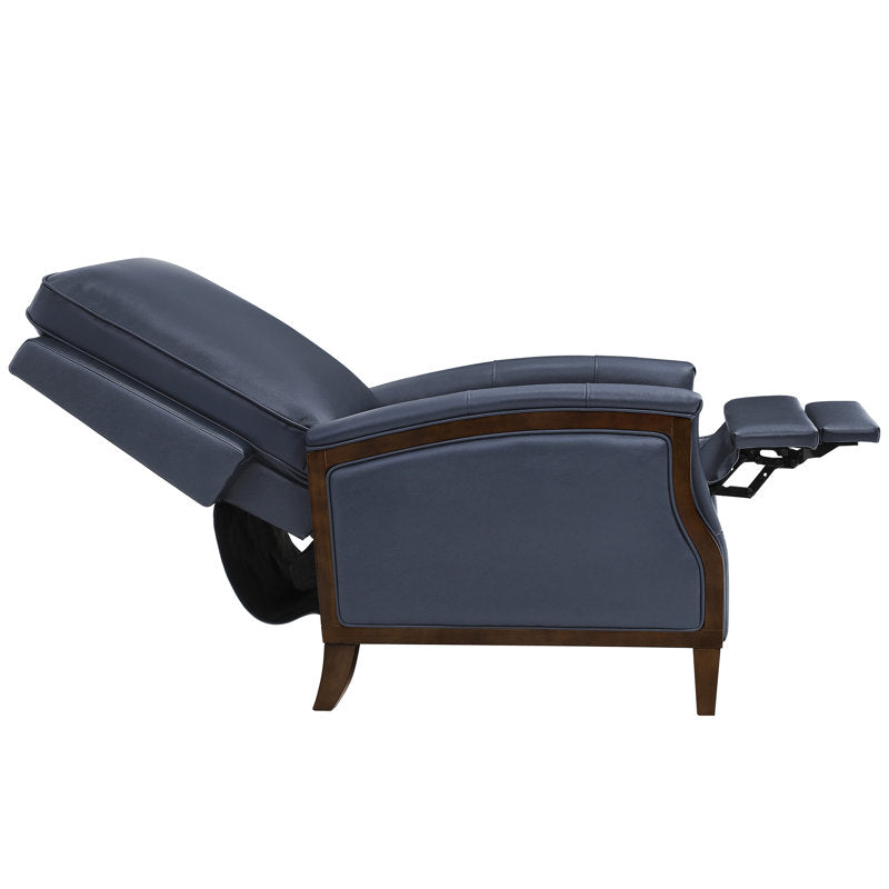 Modern navy blue accent chairs with solid teak wood frame