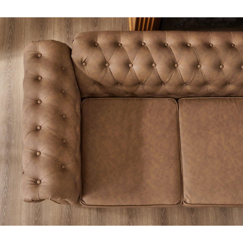 Premium brown upholstered Chesterfield couch for living room