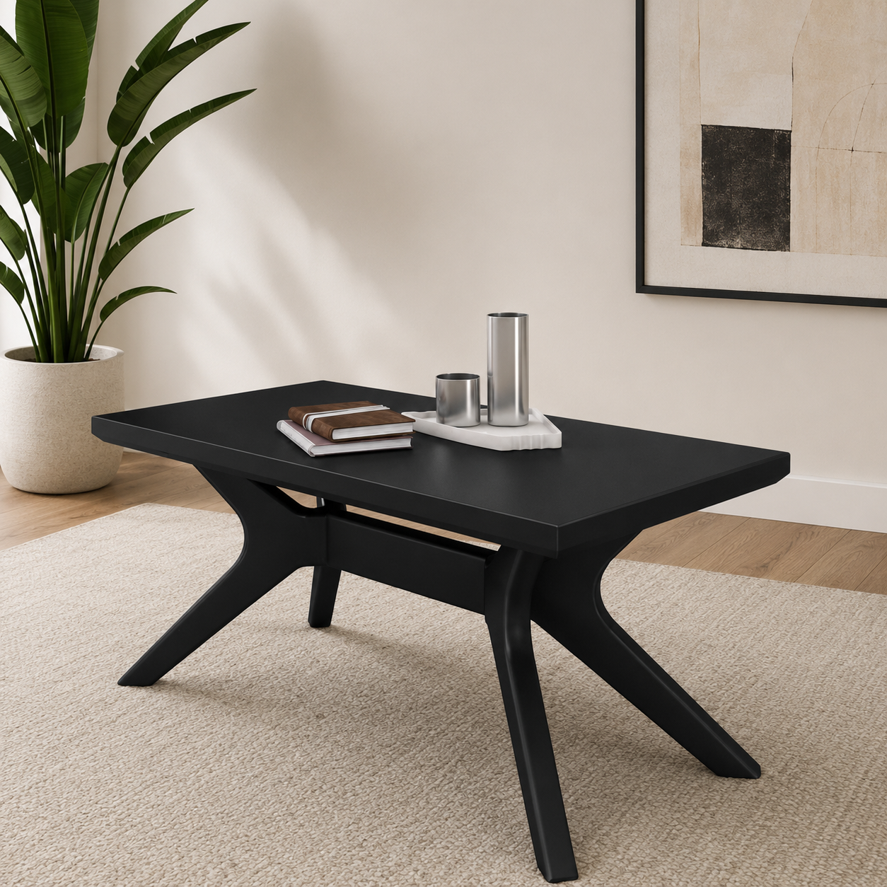 Luxury solid teak wood black coffee table for modern living room