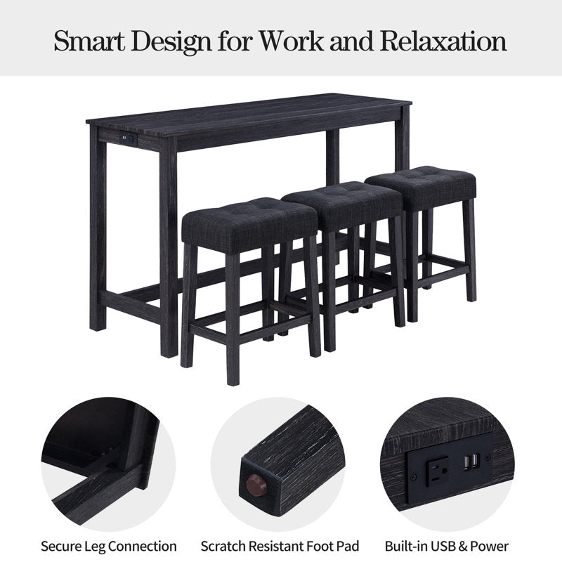 Space-saving teak wood furniture set for living room and entryway