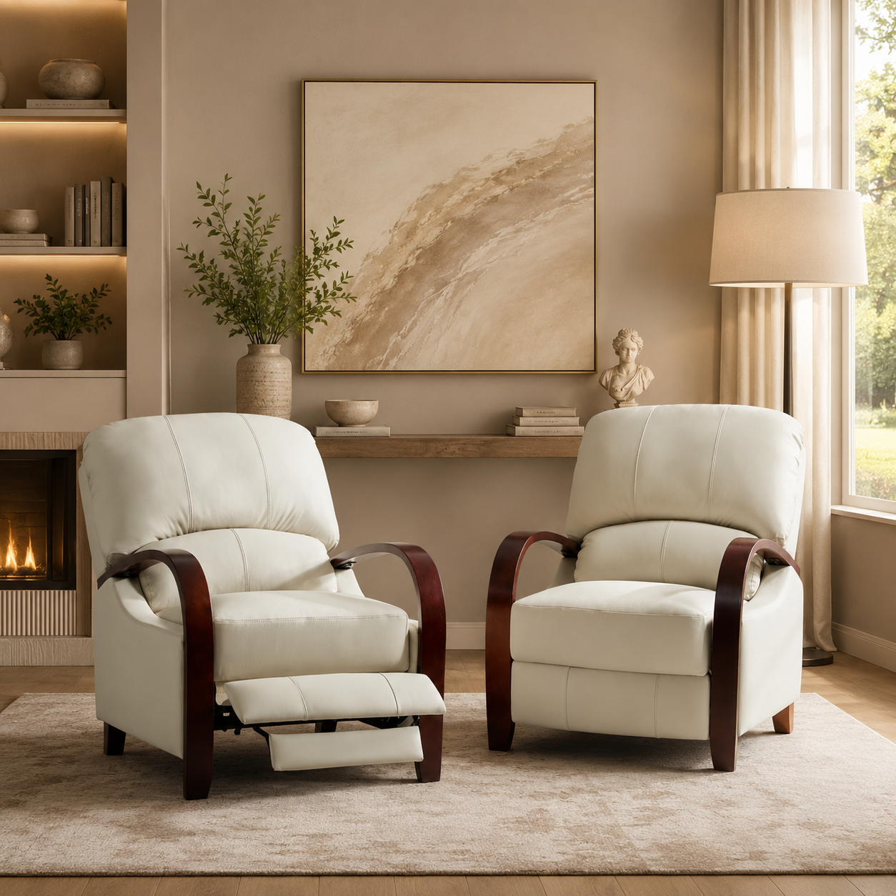 Sky Rise Decor teak wood recliner chair with leatherette upholstery and footrest