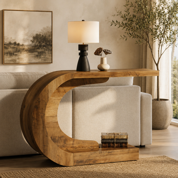 Modern teak wood curved sofa side table living room furniture