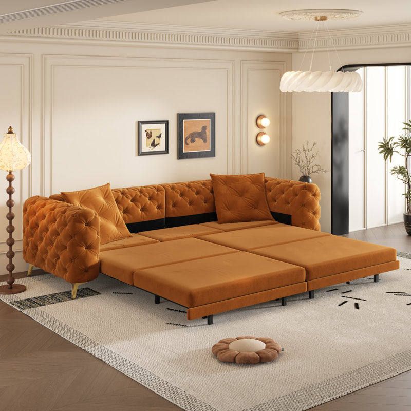 Luxury lounge sofa with velvet fabric and ottoman