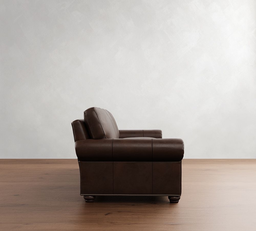 Classic 3 seater teak wood sofa with rolled arms