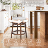 Modern farmhouse teak wood bar stool set with curved backrest and swivel seat