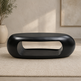 Modern black teak wood oval center table for living room