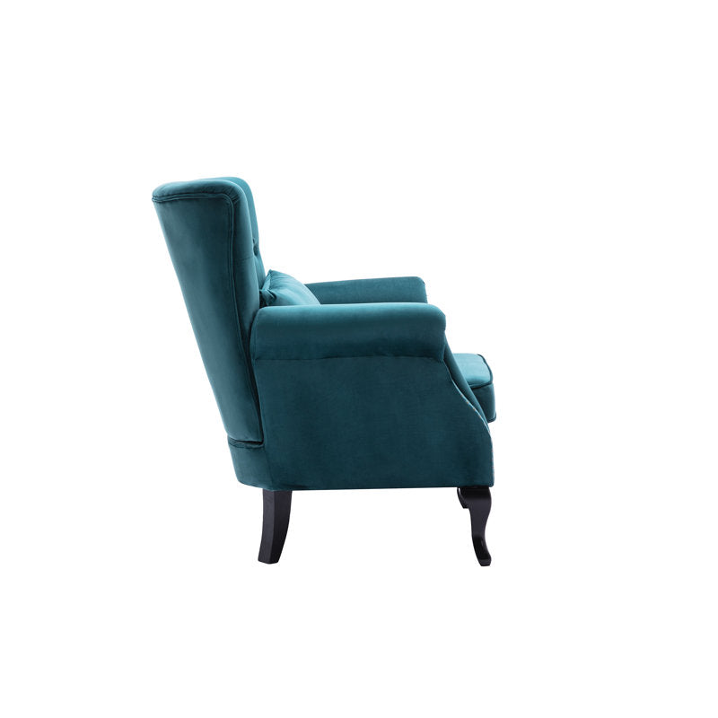 Elegant wingback armchair crafted from solid teak wood