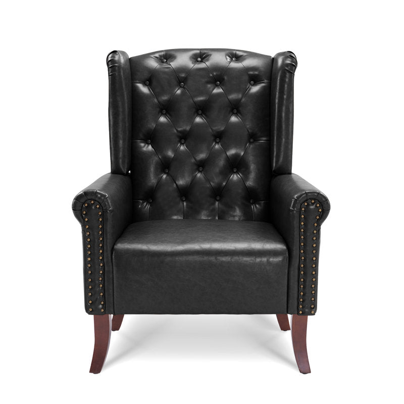 Premium Black Wingback Accent Chair with Teak Wood Frame