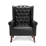Premium Black Wingback Accent Chair with Teak Wood Frame