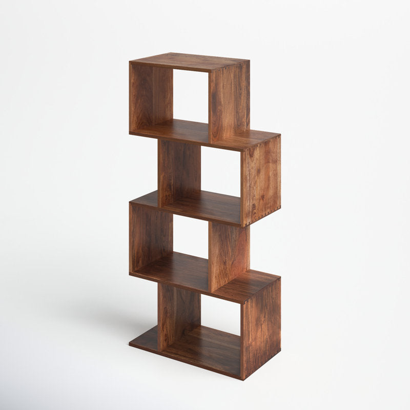Freestanding geometric teak wood bookcase with storage