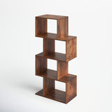 Freestanding geometric teak wood bookcase with storage