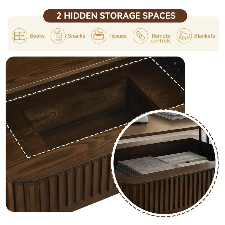 Wooden coffee table with lift top and concealed storage