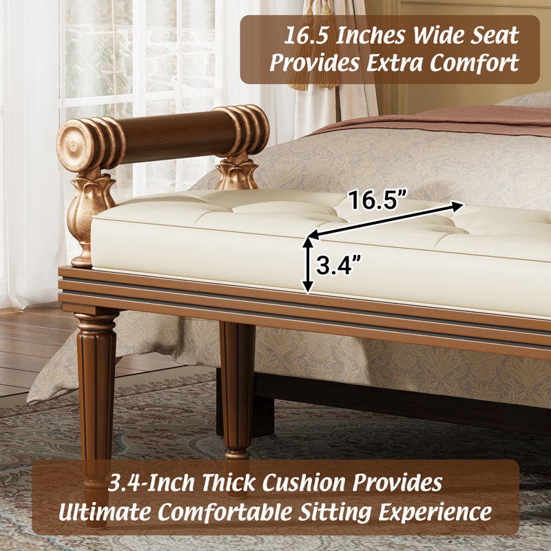 Luxury wooden bench with tufted cushion
