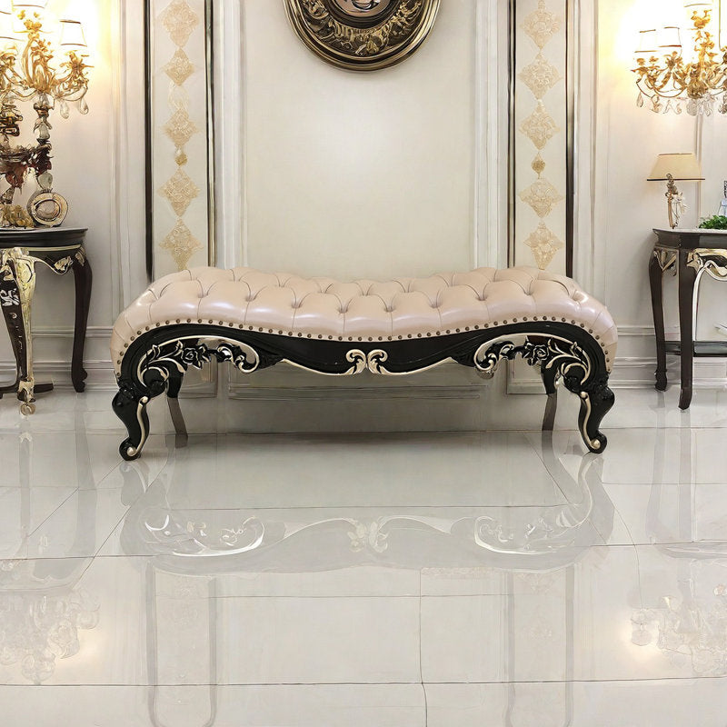 Royal Upholstered Teak Wood Bedroom Bench
