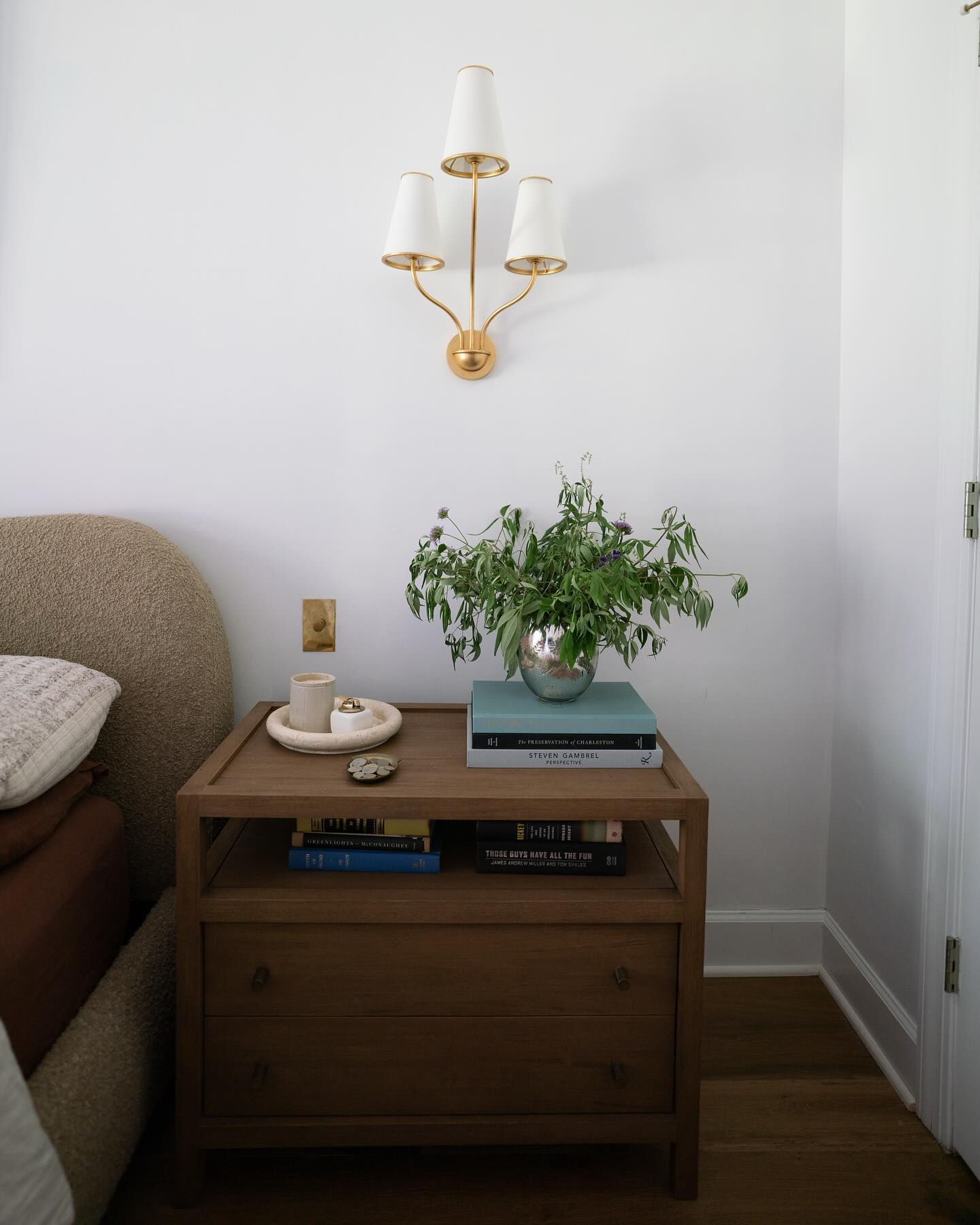 Minimalist teak wood bedside storage cabinet