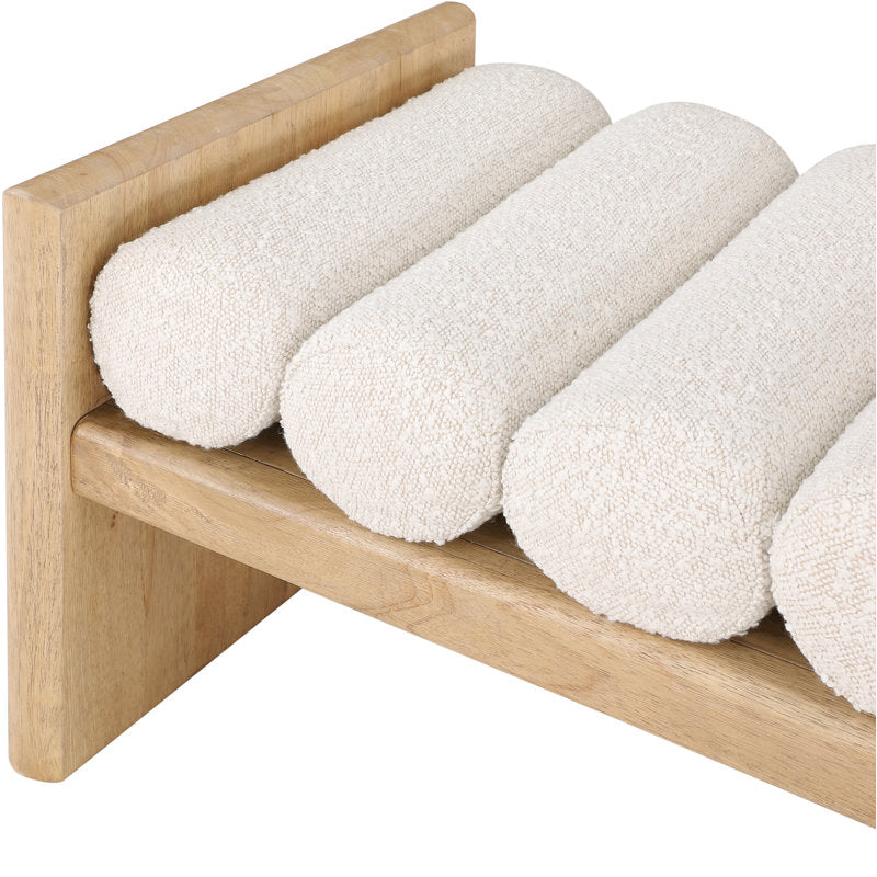 wooden entryway bench with soft cushion