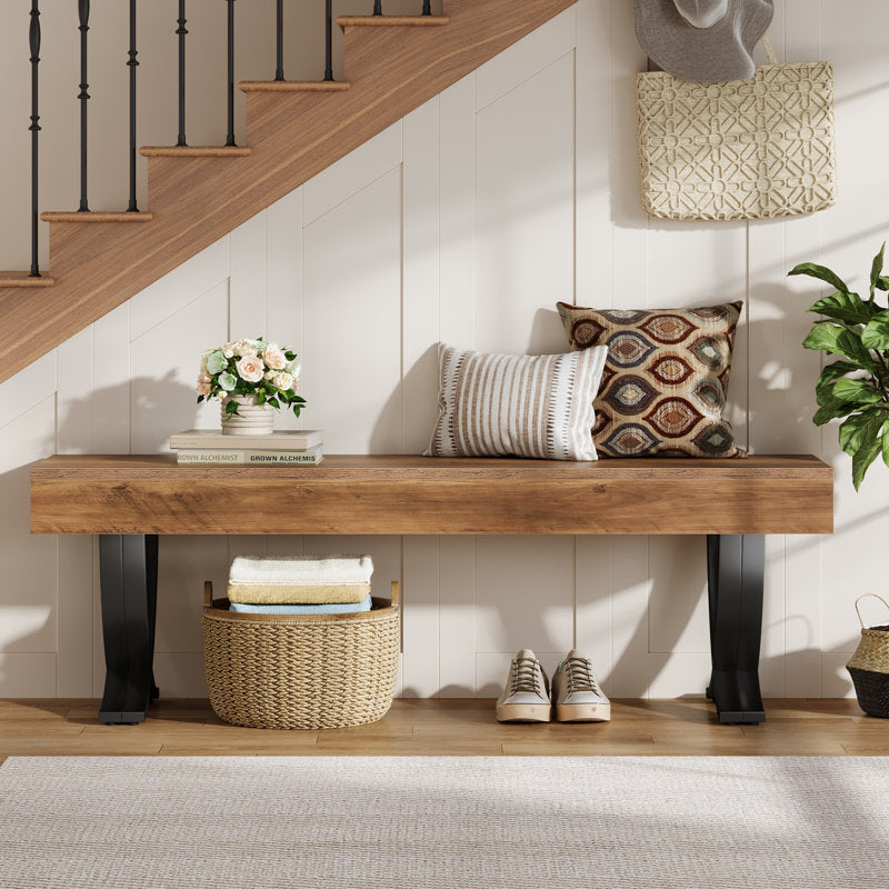 rustic teak bench for hallway seating