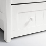 White wooden daybed with pull-out storage.