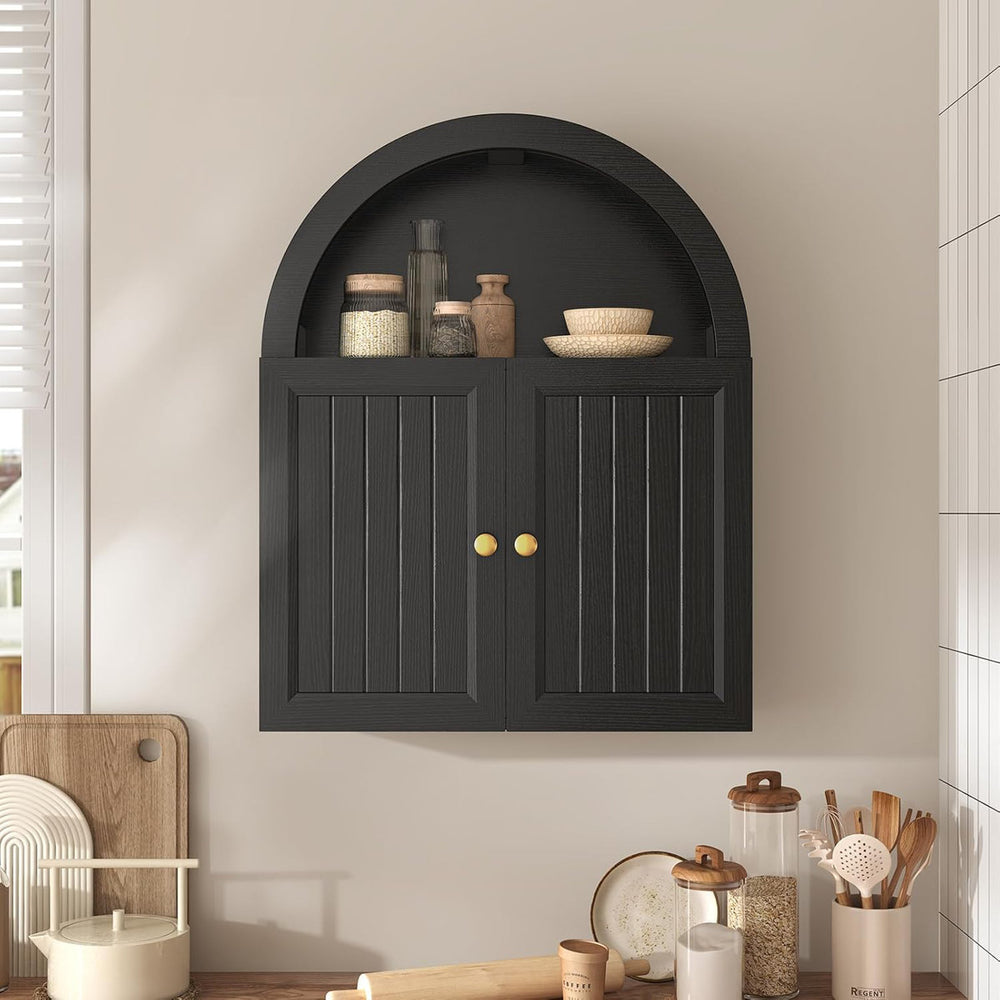 Modern matte black teak wood bathroom wall cabinet