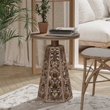 Luxury handcrafted wooden side table in natural finish
