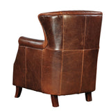 Rustic brown leather armchair handcrafted from solid teak wood